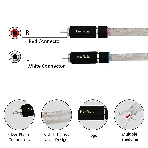 Preffair Silver Plated RCA Interconnect Cables, 3.3FT/1M, 2-Pack - color: silver plated, size: 3.3FT/1M