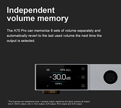 Topping A70 Pro Fully Balanced Headphone Amplifier 17000mW*2 Relay Volume Control Pre Amp with Remote Control(Silver) - color: Silver