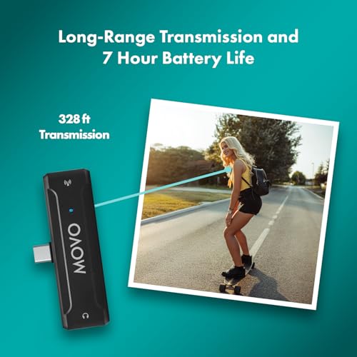 Movo WMX-2 Wireless Lavalier Microphone Lapel Mic with Charging Case and WMX-HM Handheld Adapter - Lav Mic, Lapel Microphone 2.4GHz for Camera, Vlogging, DSLR, and Content Creators (USB-C Single) - style: USB-C Single