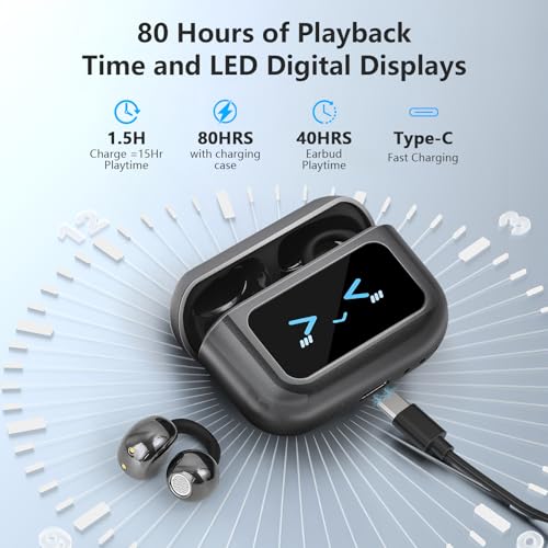Open Ear Bone conduction Headphones Bluetooth 5.4 Wireless Clip On Earbuds with Digital Display Charging Case 40 Hours Playtime Sport Earphones Built-in Mic IPX7 Waterproof for Running Fitness Black - color: Black