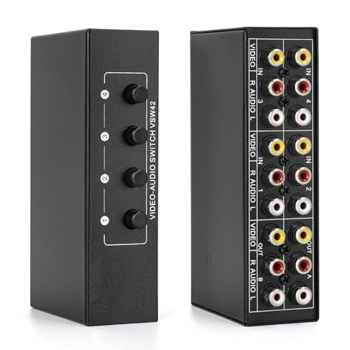 4 in 2 Out 4-Way RCA Switch Composite AV Selector Switcher Box | Plug & Play 4x2 RCA Video Audio AV Switcher for PS2 PS3 Wii Xbox HDTV DVD Game Consoles - size: 4 IN 2 OUT