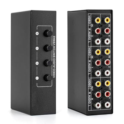 4 in 2 Out 4-Way RCA Switch Composite AV Selector Switcher Box | Plug & Play 4x2 RCA Video Audio AV Switcher for PS2 PS3 Wii Xbox HDTV DVD Game Consoles - size: 4 IN 2 OUT
