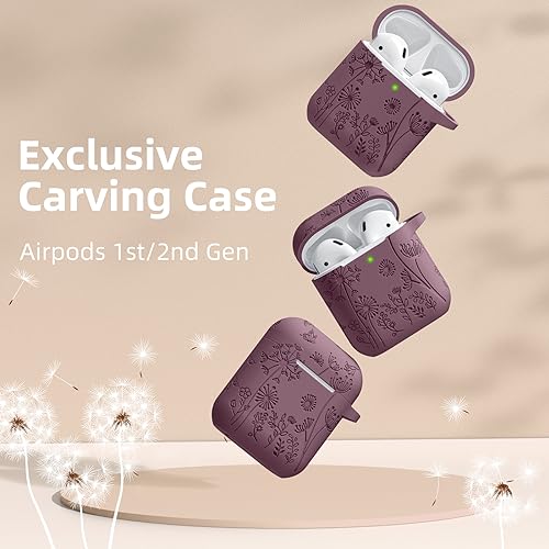Lerobo for AirPod Case 2nd/1st Generation with Keychain | Flower Engraved Soft Silicone Cover for AirPods 2 Case, Wireless Charging, Drop Protection, One-piece Design, Smokey Mauve - color: Smokey Mauve