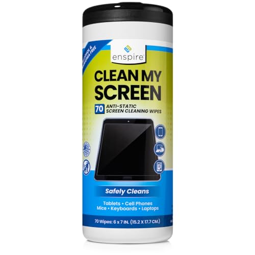 enspire® CLEAN MY SCREEN; Anti-Static Screen and Electronics Cleaning Wipes; 70 Count Tub; 905105 - size: 70 Count (Pack of 1)