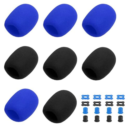 MECCANIXITY 8 Set Microphone Cover Foam Mic Cover, with 1.34" Mic Protection Silicone Ring and Anti Rolling Bottom Sleeve Holder for Karaoke DJ Concert Theater, Black/Blue - color: Black/Blue, size: 1.34"