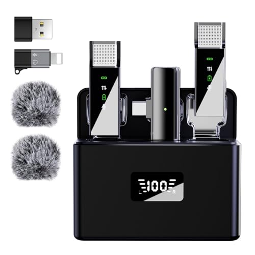 Pro Wireless Lavalier Lapel Microphone System for iPhone Android Phone PC Laptop with USB C/Lightning, 48KHz 24Bit, 30H Battery, Reverb, Noise Cancelling for Video Recording Podcast Stream Vlog - style: 2TX+1RX+Charging Case