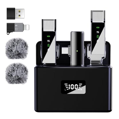Pro Wireless Lavalier Lapel Microphone System for iPhone Android Phone PC Laptop with USB C/Lightning, 48KHz 24Bit, 30H Battery, Reverb, Noise Cancelling for Video Recording Podcast Stream Vlog - style: 2TX+1RX+Charging Case