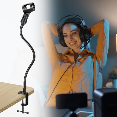 QWORK 13" Gooseneck Microphone Stand – Flexible Desktop Clamp-On Mic Mount