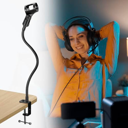 QWORK 13" Gooseneck Microphone Stand – Flexible Desktop Clamp-On Mic Mount