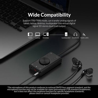 External USB Sound Card, Stereo Mic Speaker Headset Audio Adapter with Mute Volume Switch Adjustment