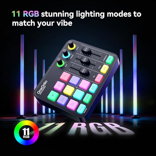 OneOdio Solocaster Gaming Audio Mixer, 5-Channel Interface, 48V XLR | Bluetooth, RGB lighting, USB-C and 3.5mm inputs for beginner streaming, podcasting, karaoke and PC, Mac or mobile use