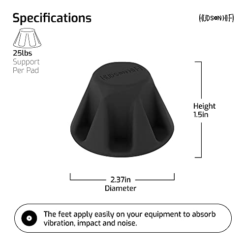 Speaker Isolation Feet – 8-Pack 1.5" Bigfoot Rubber Pads by Hudson Hi-Fi – Non-Adhesive, Anti-Vibration Feet for Turntables, Subwoofers, Amplifiers – 50 Duro, Non-Skid Audio Bumpers