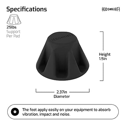 Speaker Isolation Feet – 8-Pack 1.5" Bigfoot Rubber Pads by Hudson Hi-Fi – Non-Adhesive, Anti-Vibration Feet for Turntables, Subwoofers, Amplifiers – 50 Duro, Non-Skid Audio Bumpers