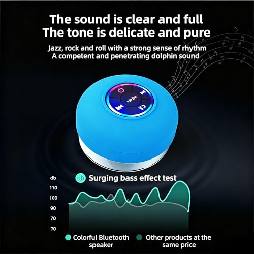 Mini Bluetooth Shower Speaker Blue, Silicone Suction Cup Portable Speaker with LED Lights, IPX4 Waterproof, Built in Mic, for Bathroom Kitchen Outdoors, Ideal Gifts (Blue) - color: Blue