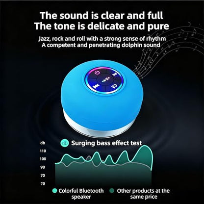Mini Bluetooth Shower Speaker Blue, Silicone Suction Cup Portable Speaker with LED Lights, IPX4 Waterproof, Built in Mic, for Bathroom Kitchen Outdoors, Ideal Gifts (Blue) - color: Blue