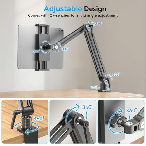 Jakeko 15.6" Portable Monitor Stand Tablet Arm Mount Holder Built-in Wrench | Tool-Free Hand Knobs,Aluminum,60-Second Setup,Tablet iPad Ready,All-Metal Joint,Zero Wobble - size: up to 15.6"
