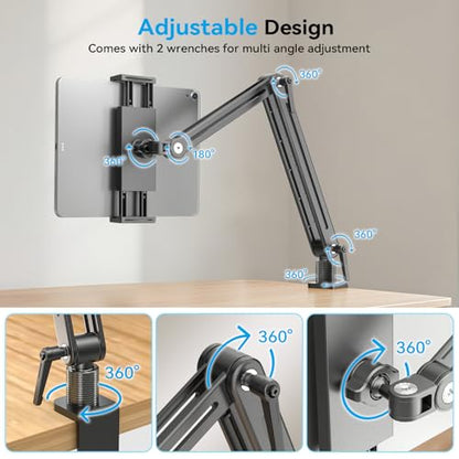 Jakeko 15.6" Portable Monitor Stand Tablet Arm Mount Holder Built-in Wrench | Tool-Free Hand Knobs,Aluminum,60-Second Setup,Tablet iPad Ready,All-Metal Joint,Zero Wobble - size: up to 15.6"