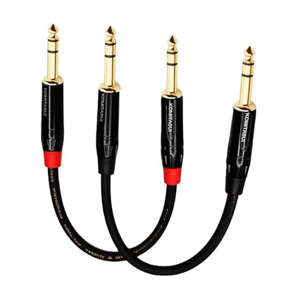 1/4 TRS Patch Cable, 6.35mm TRS Male to Male Balanced Stereo Audio Cable, 2 Pack of 1 Foot Balanced Cord