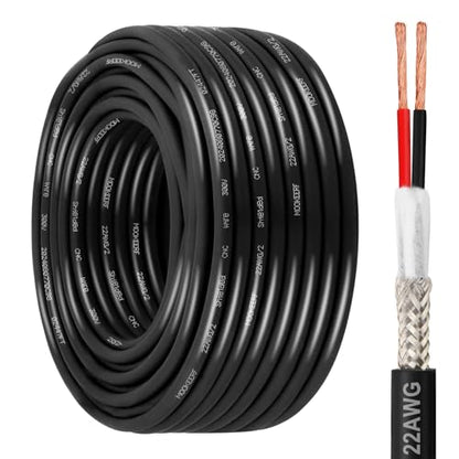 MOOKEERF 22/2 Shielded Wire 100FT,22AWG 2 Conductor Shielded Cable Stranded Pure Copper CNC Wire for CNC Router Machine,CNC VFD Spindle,3D Printer,Stepper Motor,Transformer,etc. - size: 100FT, style: 22AWG(2 Conductor)