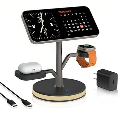 Wireless Charger, 3 in 1 Magnetic Charging Station for Apple Device | Fast Charging Tree-Shaped Stand with 20W Adapter, Qi-Certified Charger for iPhone 12-17 Series, Apple Watch, AirPods