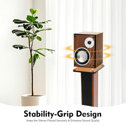2PCS Bookshelf Speaker Stands, 34'' Universal Floor Speaker Stand Pair, 132 lbs Load Capacity, Dark Wood Grain Finish for Home Theater Bookshelf Speakers and Studio Monitors
