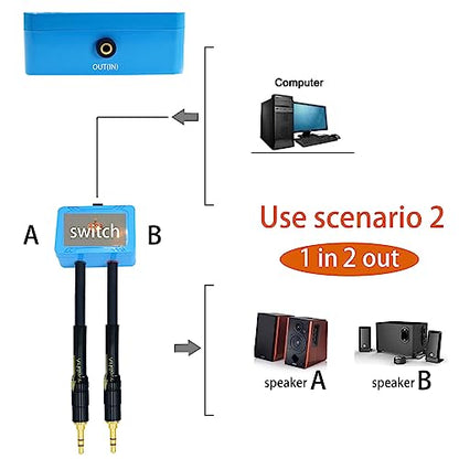 Arklove 10ft Sound Channel swicher 1/8" aux Input 3.5mm Female to 2X 3.5 Output Switch Selector 2 in 1 Out R/L Stereo Audio 1 in 2 Out Stereo Audio Splitter with Phone pc Player Switching - size: 10ft, style: 3.5mm switch selector