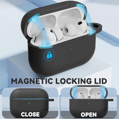 Ljusmicker for AirPods Pro 3 Case 2025 with Magnetic Lock,Black | Soft Silicone Protective Cover for Apple AirPod Pro 3rd Generation Case with Cleaner Kit & Keychain for Women Men,Shockproof - color: A1-Black
