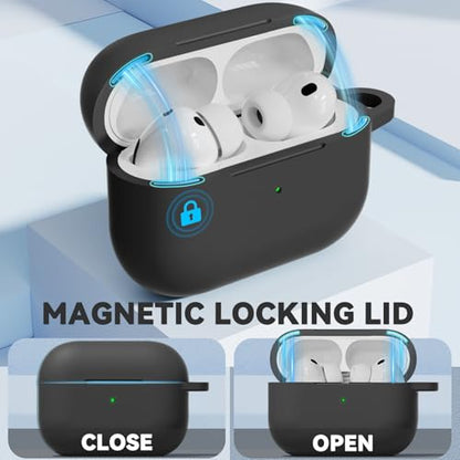 Ljusmicker for AirPods Pro 3 Case 2025 with Magnetic Lock,Black | Soft Silicone Protective Cover for Apple AirPod Pro 3rd Generation Case with Cleaner Kit & Keychain for Women Men,Shockproof - color: A1-Black