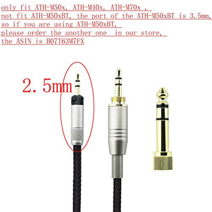 NewFantasia Replacement Upgrade Cable for Audio Technica ATH-M50x, ATH-M40x, ATH-M70x Headphones 2.5meters/8.3ft - size: 2.5m