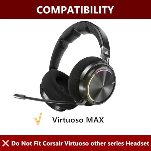 Cooling Gel Ear Pads Replacement Compatible with Corsair Virtuoso MAX Wireless Gaming Headset Mesh Fabric Ear Cushion | Black