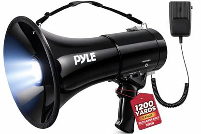 Pyle Portable Compact PA Megaphone Speaker with Alarm Siren & Adjustable Volume - 50W Handheld Lightweight Bullhorn - with Mic, AUX IN for MP3, 1200 Yards Range, Rechargeable Battery