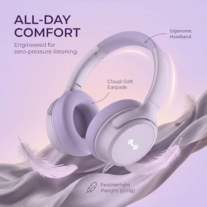 Wired Over-Ear Headphones, Mic, 3.5mm, USB-C Adapter, Purple | Over-ear comfort with inline mic, volume control, 3.5mm jack, and USB-C adapter for phones, laptops, PCs, and tablets. - color: Purple