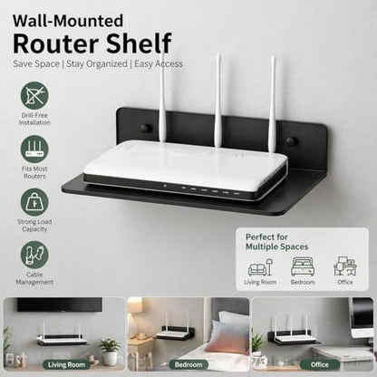 Sturdy Aluminum Wall Mounted Shelf for WiFi Router Projector Set Top Box No Drilling