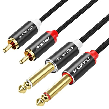 SHULIANCABLE 1/4 to RCA Cable, 6.35mm to Dual RCA Stereo Audio (15Ft/5Meter | 2X6.35mm TS to Dual RCA Stereo Audio Interconnect Cord for AV Receivers, Speakers, Home Audio Systems, Amplifiers - size: 15Ft/5Meter