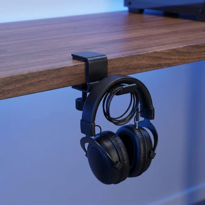 Adjustable Clamp-on Headphone Mount for Mic and Music Stands, Sturdy Iron and Plastic Headphone Rack with Curved Cradle and Secure Installation, for Musicians and Students