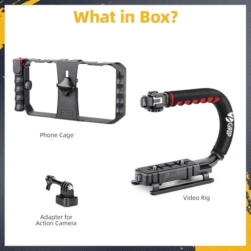 Zeadio Camera Smartphone Handheld Stabilizer, Triple Cold-Shoe Handle Grip Compatible with All Camera Action Camera DSLR Smartphone - style: Standard Version