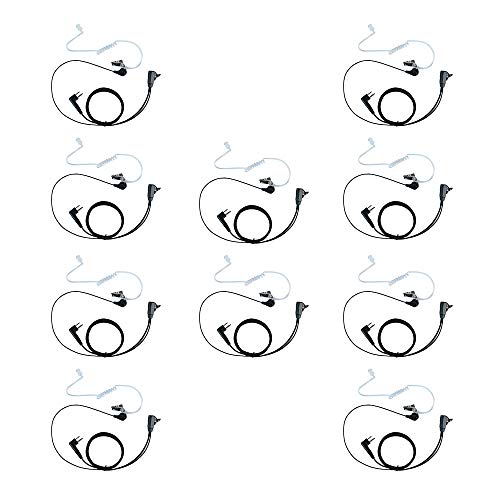 2 Pin Covert Acoustic Tube Earpiece Headset with Mic PTT for Motorola cls1110 cp200 cls1410 cp185 cp200d rdm2070d walkie Talkie 2 Way Radio(10 Packs) | 10-Pack, acoustic tube, ergonomic earplug, PTT mic; Compatible with Motorola CLS1110 CLS1410 CP185 RDM2