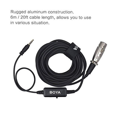 BOYA BCA6 XLR Female to 3.5mm TRRS Connector Adjustable Volume Microphone Cable Adapter Mini Jack AUX Cord Audio Wire 6m Compatible with iPad iPhone iPod Touch Android Mobile Devices