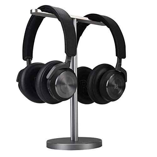 Double Headphones Stand, Aluminum Alloy Desk 3 Headsets Holder Supporting Desktop Earphone Hanger Mount Storage Rack with Heavy Base for Home and Office Display Spacegrey - color: Spacegrey