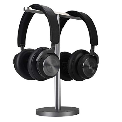 Double Headphones Stand, Aluminum Alloy Desk 3 Headsets Holder Supporting Desktop Earphone Hanger Mount Storage Rack with Heavy Base for Home and Office Display Spacegrey - color: Spacegrey