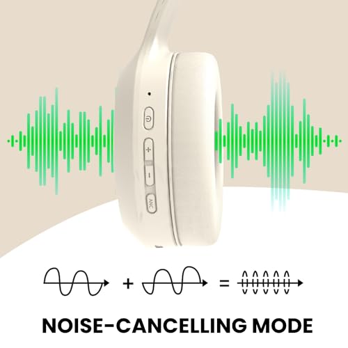 Bingozones Beige Noise Cancelling Headphones Wireless,Bluetooth Headphones Over Ear, Wireless Headsets with Mic,60H Playtime,Deep Bass Memory Foam Ear Cups,Lightweight for Travel,Home,Gym