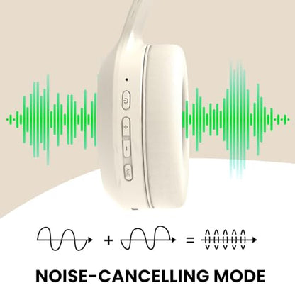 Bingozones Beige Noise Cancelling Headphones Wireless,Bluetooth Headphones Over Ear, Wireless Headsets with Mic,60H Playtime,Deep Bass Memory Foam Ear Cups,Lightweight for Travel,Home,Gym