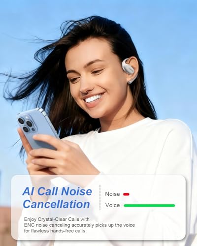 Open Ear Headphones,Bluetooth Wireless Earbuds with 2 Mics,Touch Control,ENC Noise Cancelling,HiFi Stereo Sound Sport Earbuds for Gym Cycling,Compatible with iPhone and Android(Beige) - color: Beige
