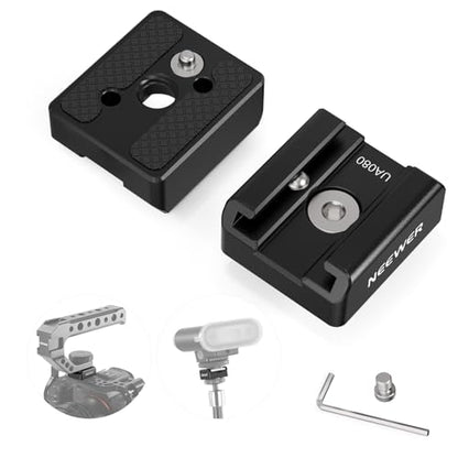NEEWER Cold Shoe Mount Adapter Set (2 Pack), 1/4" Screw, Spring Loaded Anti Off Pins for ARRI, Compatible with DJI Mic Transmitter, Flash, Monitor Mount, LED Panel Light, Magic Arm, Tripod, UA080 - style: UA080(2-Pack)