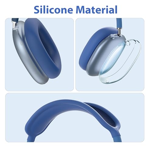Aiivioll 3 in 1 Silicone Case Cover for AirPods Max Headphones, Clear Soft TPU Ear Cups Cover/Ear Pad Case Cover/Headband Cover for AirPods Max (2024/2020), Ear Cushions Cover for AirPods Max(Blue) - color: Dark Blue