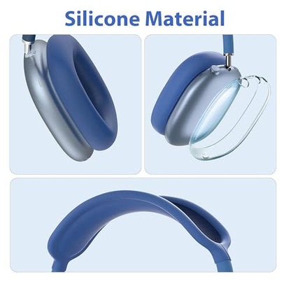 Aiivioll 3 in 1 Silicone Case Cover for AirPods Max Headphones, Clear Soft TPU Ear Cups Cover/Ear Pad Case Cover/Headband Cover for AirPods Max (2024/2020), Ear Cushions Cover for AirPods Max(Blue) - color: Dark Blue