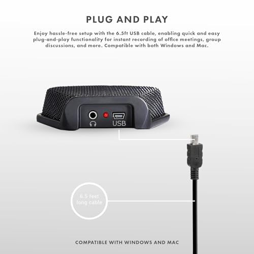 Movo MC1000 Conference USB Microphone for Computer Desktop and Laptop with 180° / 20' Long Pick up Range Compatible with Windows and Mac for Dictation, Recording, YouTube, Conference Call, Skype