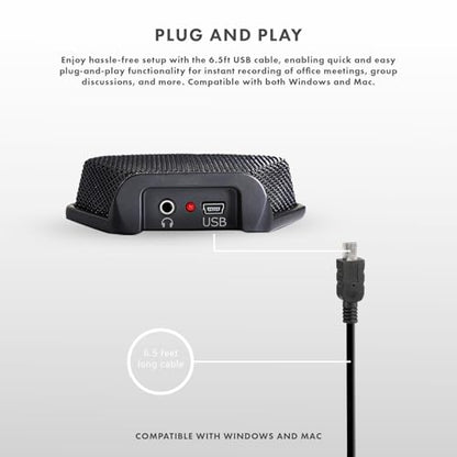 Movo MC1000 Conference USB Microphone for Computer Desktop and Laptop with 180° / 20' Long Pick up Range Compatible with Windows and Mac for Dictation, Recording, YouTube, Conference Call, Skype