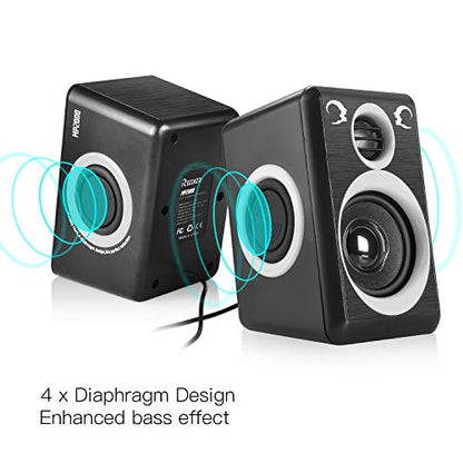 RECCAZR Computer Speakers with Surround Sound 2.0CH USB Wired Powered Multimedia Speaker for Desktop/TV/PC/Laptops/Smart Phone Built-in Four Loudspeaker Diaphragm (Gray) - color: Black & Gray