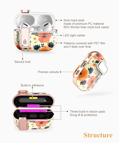TATOFY for AirPods Pro 2nd Generation Case with Lock Carabiner Cleaner, Slim AirPod Pro 1st & 2nd Hard Case Cover, Compatible with MagSafe (Yellow) - color: Yellow, size: AirPods Pro 1st & 2nd Gen